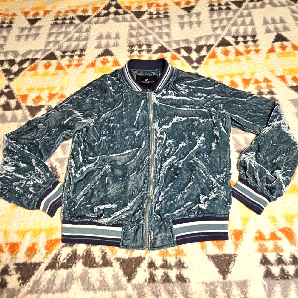 American Eagle Velour Letterman Jacket Sz  S